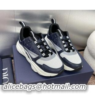 Shop Duplicate Dior Men's Homme Sneakers B22 in Leather and Mesh Dark Blue 930065