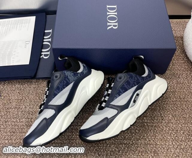 Shop Duplicate Dior Men's Homme Sneakers B22 in Leather and Mesh Dark Blue 930065