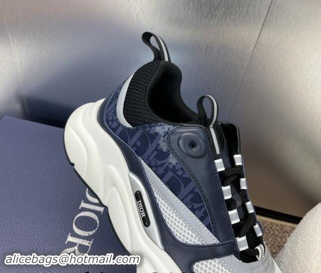 Shop Duplicate Dior Men's Homme Sneakers B22 in Leather and Mesh Dark Blue 930065