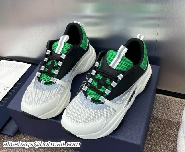 Stylish Dior Men's Homme Sneakers B22 in Leather and Mesh White/Black/Green 930072