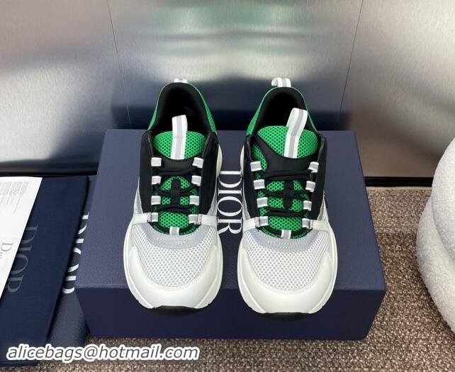 Stylish Dior Men's Homme Sneakers B22 in Leather and Mesh White/Black/Green 930072