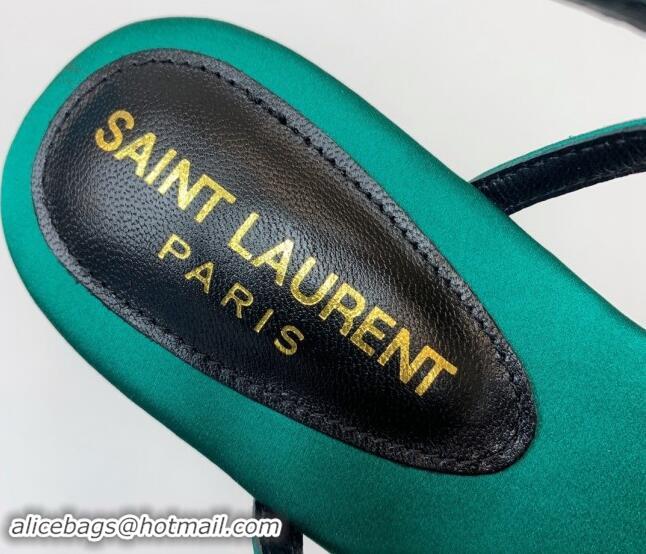 Duplicate Saint Laurent Satin Flat Thong Sandals with Strass Bow Green 506114