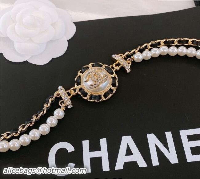 Top Grade Chanel Pearls Chain Belt 072904 Black 2024