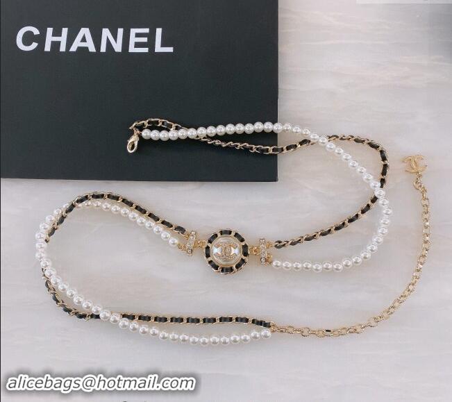 Top Grade Chanel Pearls Chain Belt 072904 Black 2024