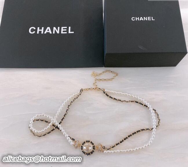 Top Grade Chanel Pearls Chain Belt 072904 Black 2024