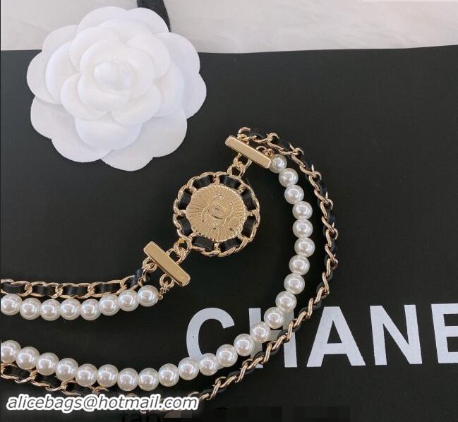 Top Grade Chanel Pearls Chain Belt 072904 Black 2024