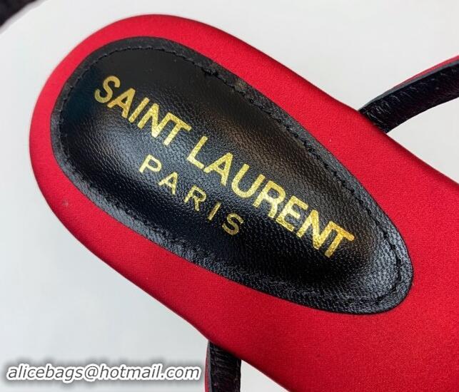 Low Price Saint Laurent Satin Flat Thong Sandals with Strass Bow Red 506115