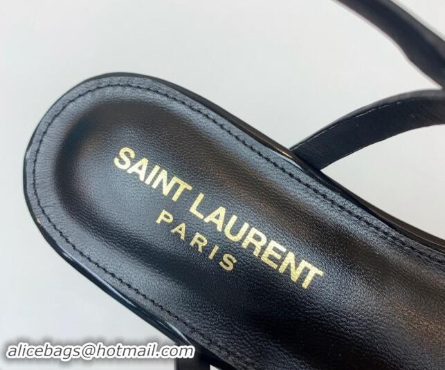 Hot Style Saint Laurent YSL Flat Thong Sandals in Black Patent Leather with Strass 506116