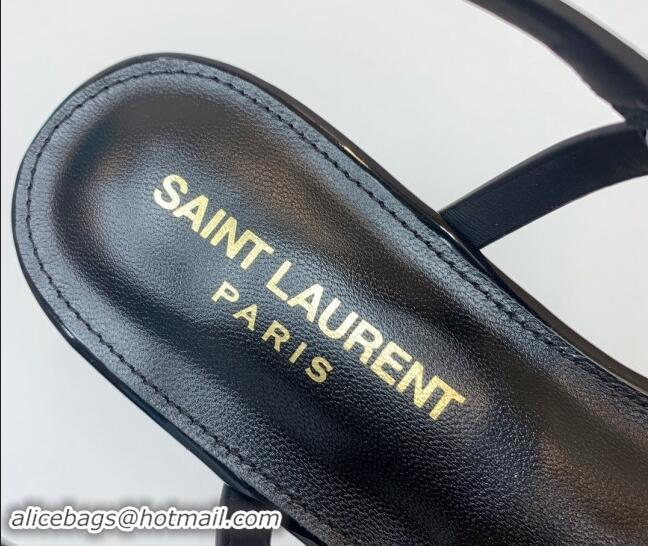 Stylish Saint Laurent YSL Flat Thong Sandals in Patent Leather Black/Gold 506117