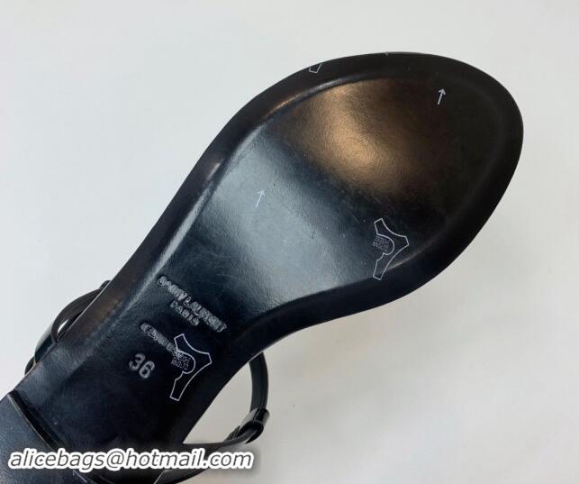 Stylish Saint Laurent YSL Flat Thong Sandals in Patent Leather Black/Gold 506117