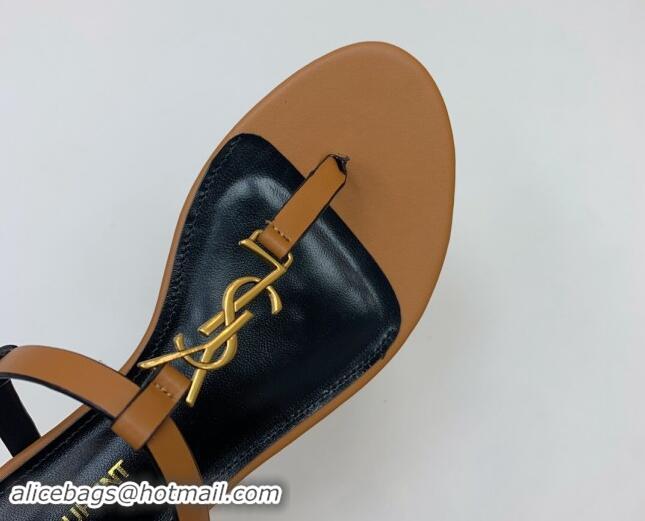 Perfect Saint Laurent YSL Flat Thong Sandals in Brown Calf Leather 506118