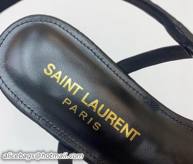 Good Product Saint Laurent YSL Flat Thong Sandals in Black Stone Embossed Leather 506119