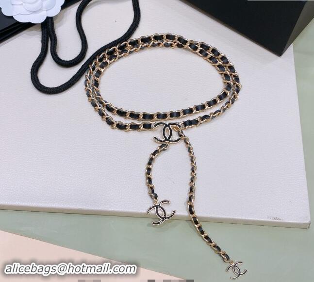 Luxury Cheap Chanel Leather Chain Belt with CC 072923 Black 2024