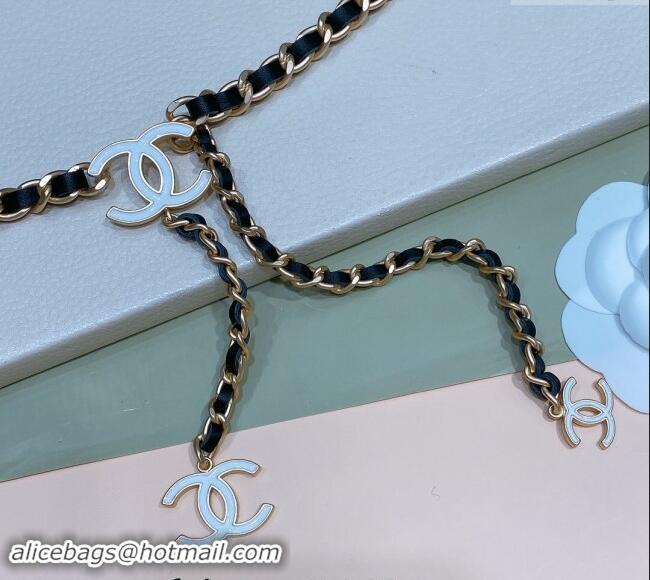 Original Cheap Chanel Leather Chain Belt with CC 072923 White 2024