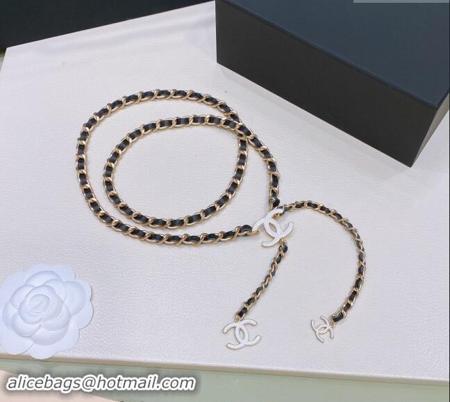 Original Cheap Chanel Leather Chain Belt with CC 072923 White 2024