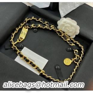 Famous Brand Chanel Chain and Leather Belt 0820 Gold/Black 2024