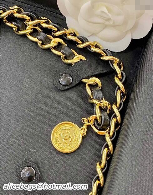 Famous Brand Chanel Chain and Leather Belt 0820 Gold/Black 2024