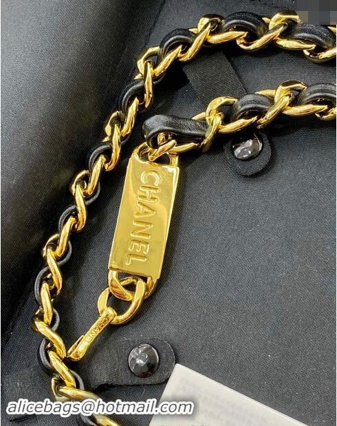 Famous Brand Chanel Chain and Leather Belt 0820 Gold/Black 2024