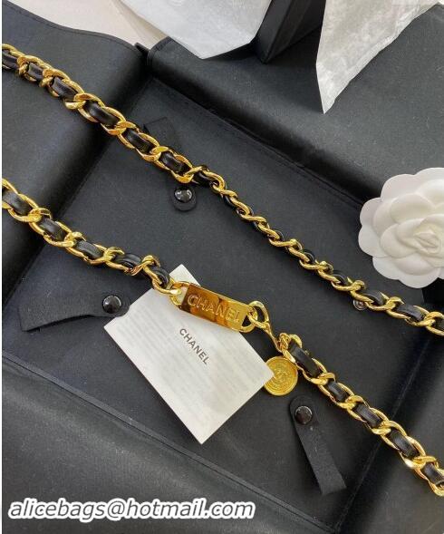 Famous Brand Chanel Chain and Leather Belt 0820 Gold/Black 2024