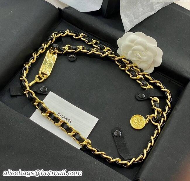 Famous Brand Chanel Chain and Leather Belt 0820 Gold/Black 2024