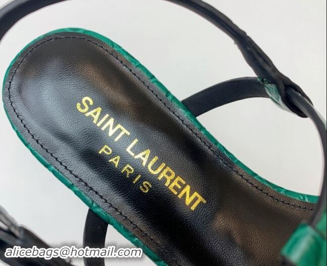 1:1 aaaaa Saint Laurent YSL Flat Thong Sandals in Green Stone Embossed Leather 506120