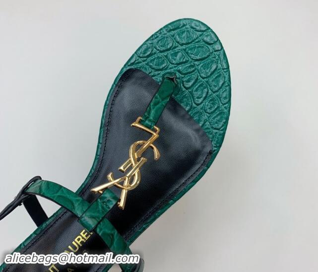 1:1 aaaaa Saint Laurent YSL Flat Thong Sandals in Green Stone Embossed Leather 506120