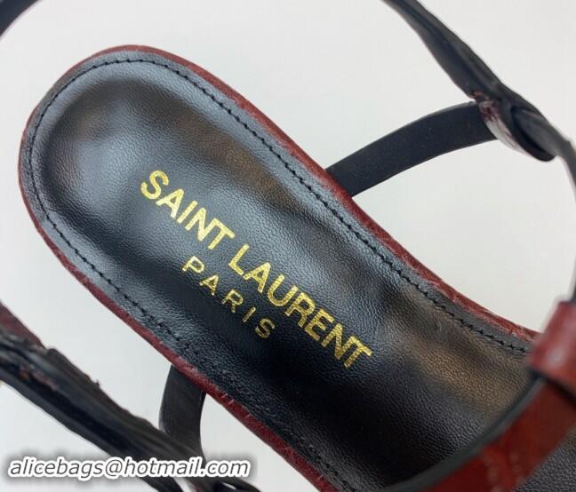 1:1 Saint Laurent YSL Flat Thong Sandals in Burgundy Stone Embossed Leather 506121