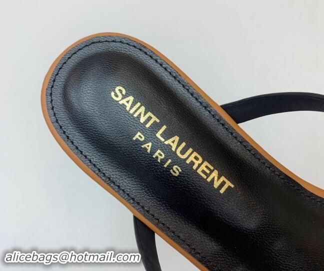 Charming Saint Laurent YSL Flat Thong Slide Sandals in Brown Calf Leather 506124