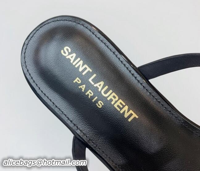 Top Grade Saint Laurent YSL Flat Thong Slide Sandals in Patent Leather Black/Gold 506126