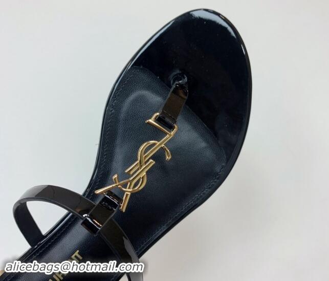 Top Grade Saint Laurent YSL Flat Thong Slide Sandals in Patent Leather Black/Gold 506126