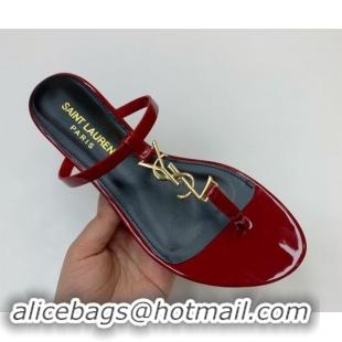 Unique Style Saint Laurent YSL Flat Thong Slide Sandals in Patent Leather Red 506128