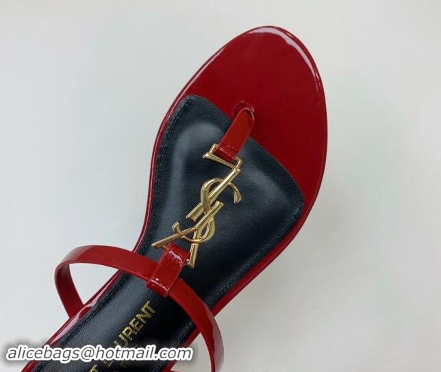 Unique Style Saint Laurent YSL Flat Thong Slide Sandals in Patent Leather Red 506128