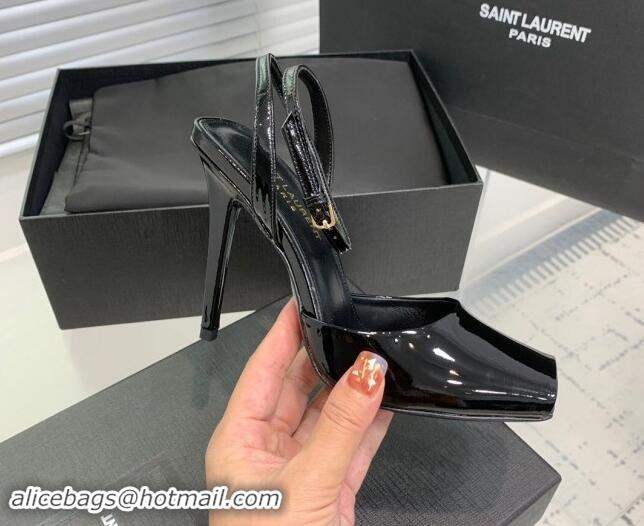 Durable Saint Laurent Patent Leather High Heel Sandals 10cm with Open Toe Black 704085