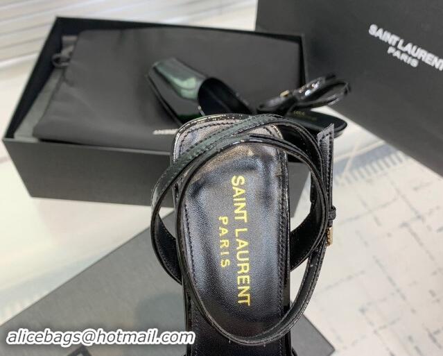 Durable Saint Laurent Patent Leather High Heel Sandals 10cm with Open Toe Black 704085