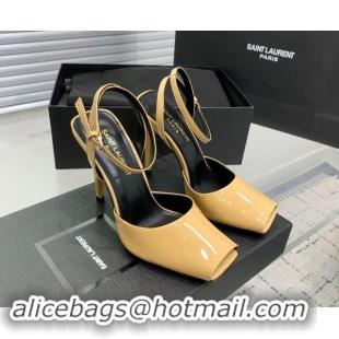 Good Quality Saint Laurent Patent Leather High Heel Sandals 10cm with Open Toe Apricot 704086