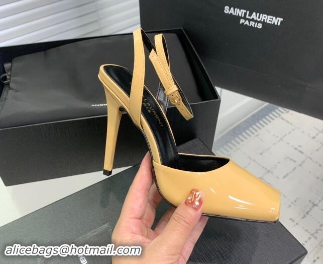 Good Quality Saint Laurent Patent Leather High Heel Sandals 10cm with Open Toe Apricot 704086