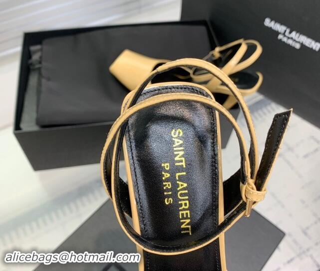 Good Quality Saint Laurent Patent Leather High Heel Sandals 10cm with Open Toe Apricot 704086