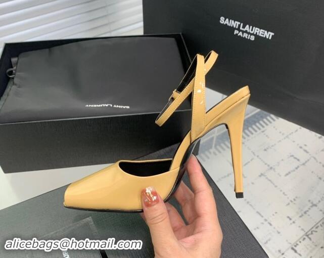 Good Quality Saint Laurent Patent Leather High Heel Sandals 10cm with Open Toe Apricot 704086