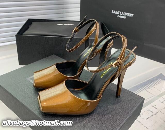 Best Product Saint Laurent Patent Leather High Heel Sandals 10cm with Open Toe Aged Gold 704088