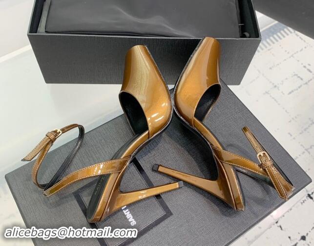 Best Product Saint Laurent Patent Leather High Heel Sandals 10cm with Open Toe Aged Gold 704088