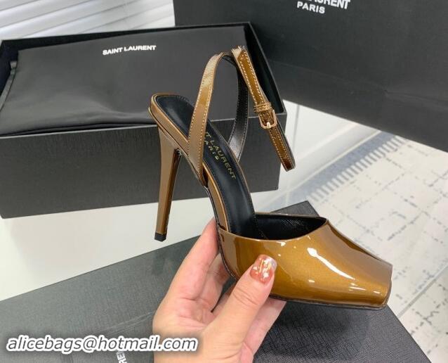 Best Product Saint Laurent Patent Leather High Heel Sandals 10cm with Open Toe Aged Gold 704088