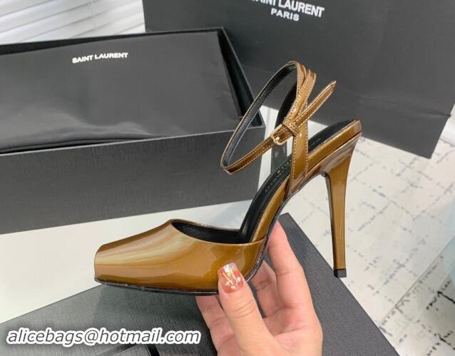 Best Product Saint Laurent Patent Leather High Heel Sandals 10cm with Open Toe Aged Gold 704088