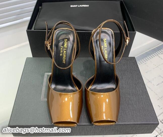 Best Product Saint Laurent Patent Leather High Heel Sandals 10cm with Open Toe Aged Gold 704088