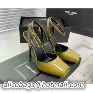 Most Popular Saint Laurent Patent Leather High Heel Sandals 10cm with Open Toe Green 704089