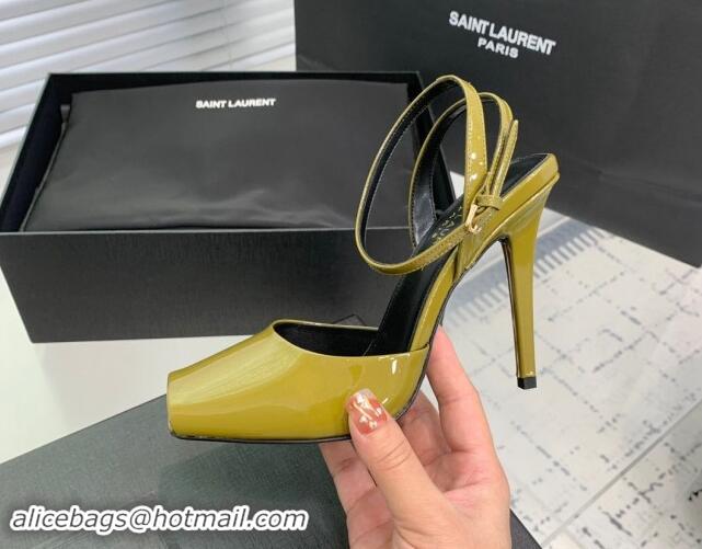 Most Popular Saint Laurent Patent Leather High Heel Sandals 10cm with Open Toe Green 704089