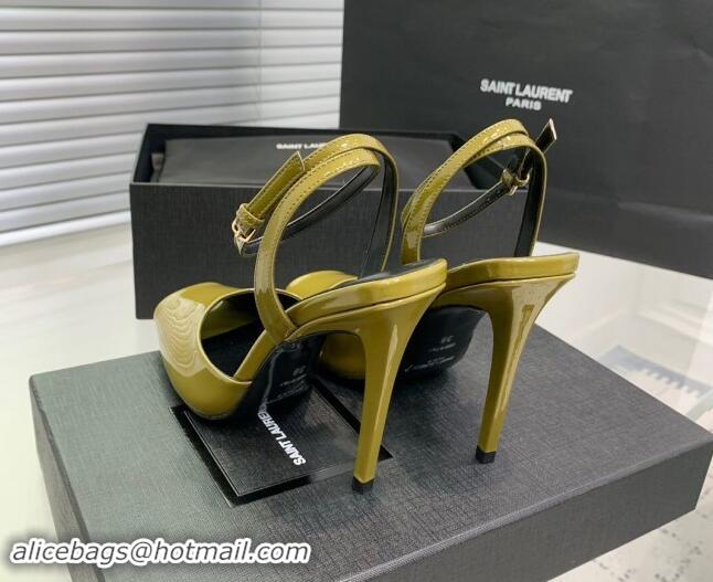 Most Popular Saint Laurent Patent Leather High Heel Sandals 10cm with Open Toe Green 704089