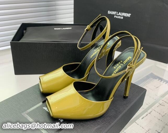 Most Popular Saint Laurent Patent Leather High Heel Sandals 10cm with Open Toe Green 704089