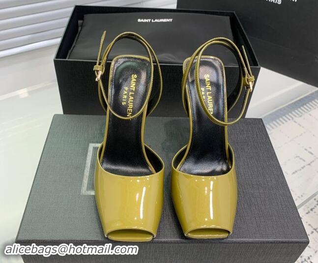 Most Popular Saint Laurent Patent Leather High Heel Sandals 10cm with Open Toe Green 704089