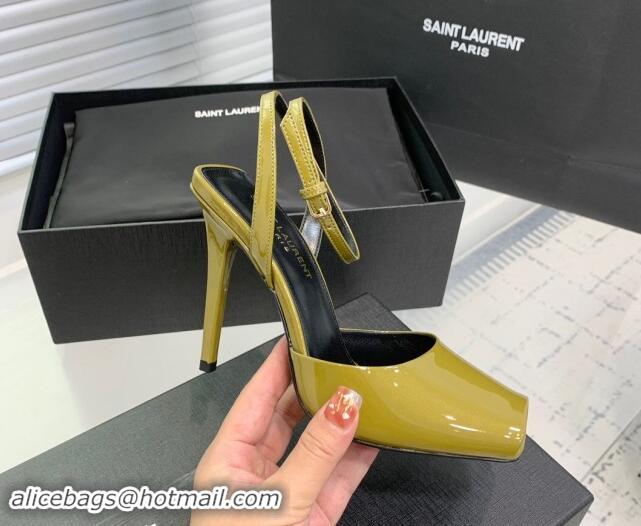 Most Popular Saint Laurent Patent Leather High Heel Sandals 10cm with Open Toe Green 704089