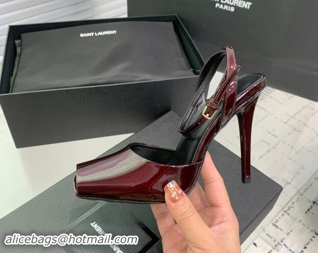 Pretty Style Saint Laurent Patent Leather High Heel Sandals 10cm with Open Toe Burgundy 704090